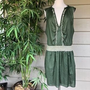 Lux Olive Green V-Neck Dress